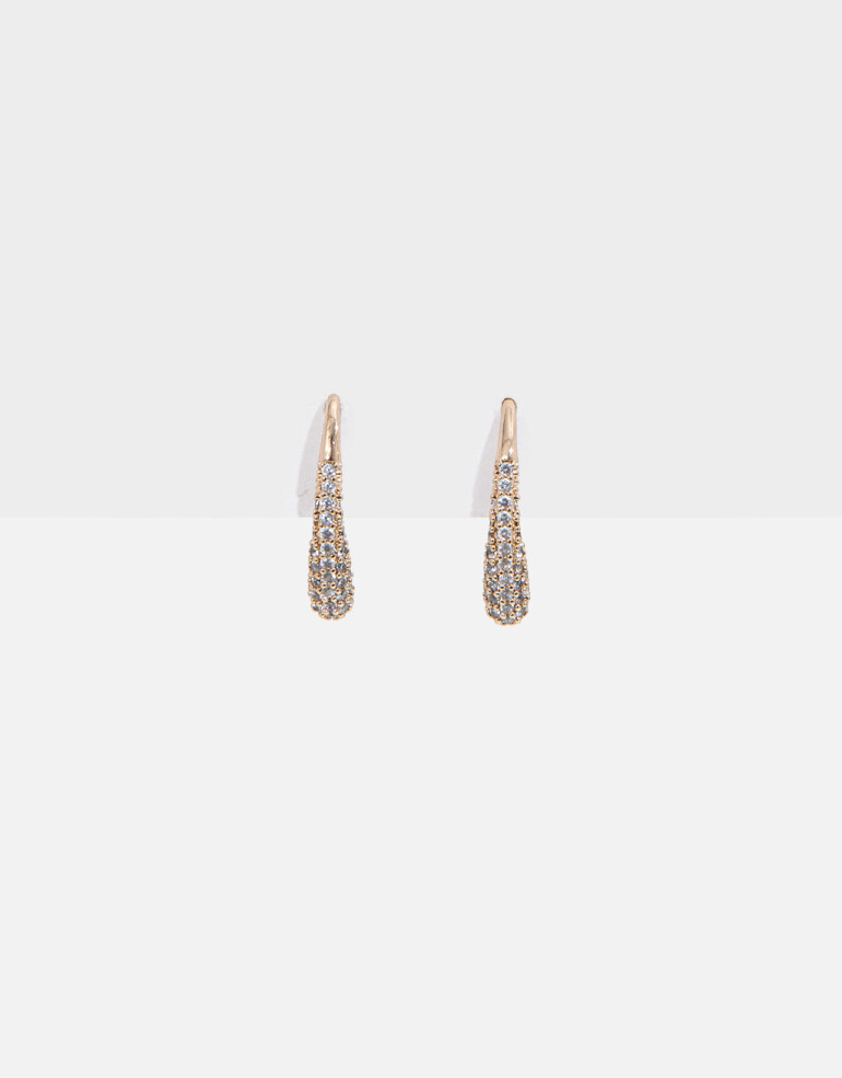 Aros Colgantes Cortos Strass Aros Gota Con Cubic - Dorado