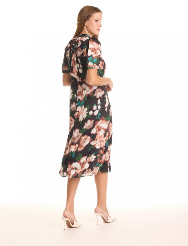 Vestido Mock Neck Fl MULTI/NEGRO