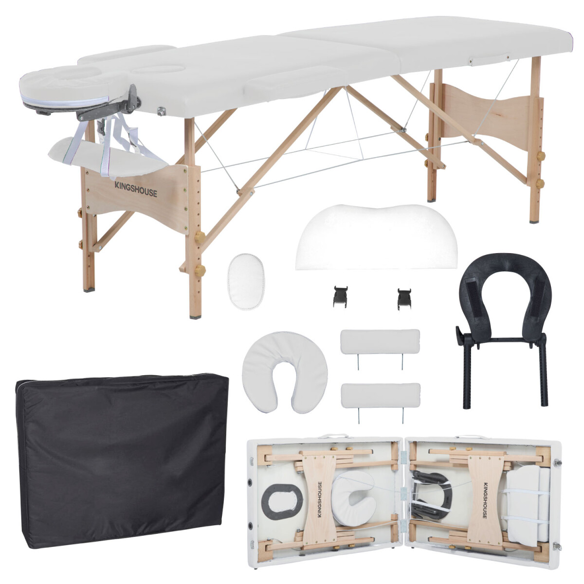 Cama Camilla Masajes Portatil Plegable 2 Secciones - Blanco 