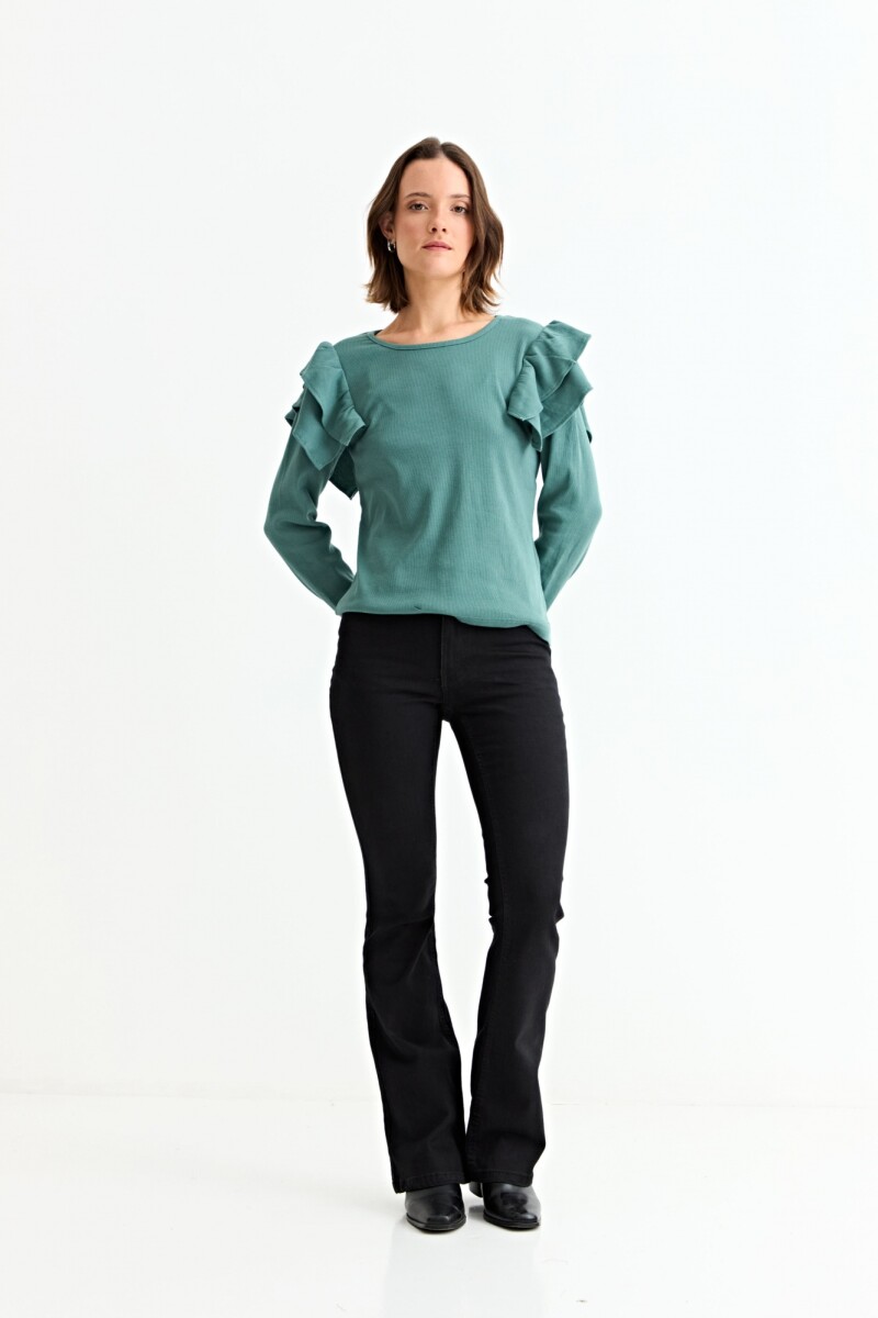 Remera m/l con volados en hombro PETROLEO