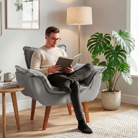 SILLON Butaca EROS Poltrona con asiento y espaldar de espuma revestido en terciopelo - Jolie Prata SILLON Butaca EROS Poltrona con asiento y espaldar de espuma revestido en terciopelo - Jolie Prata