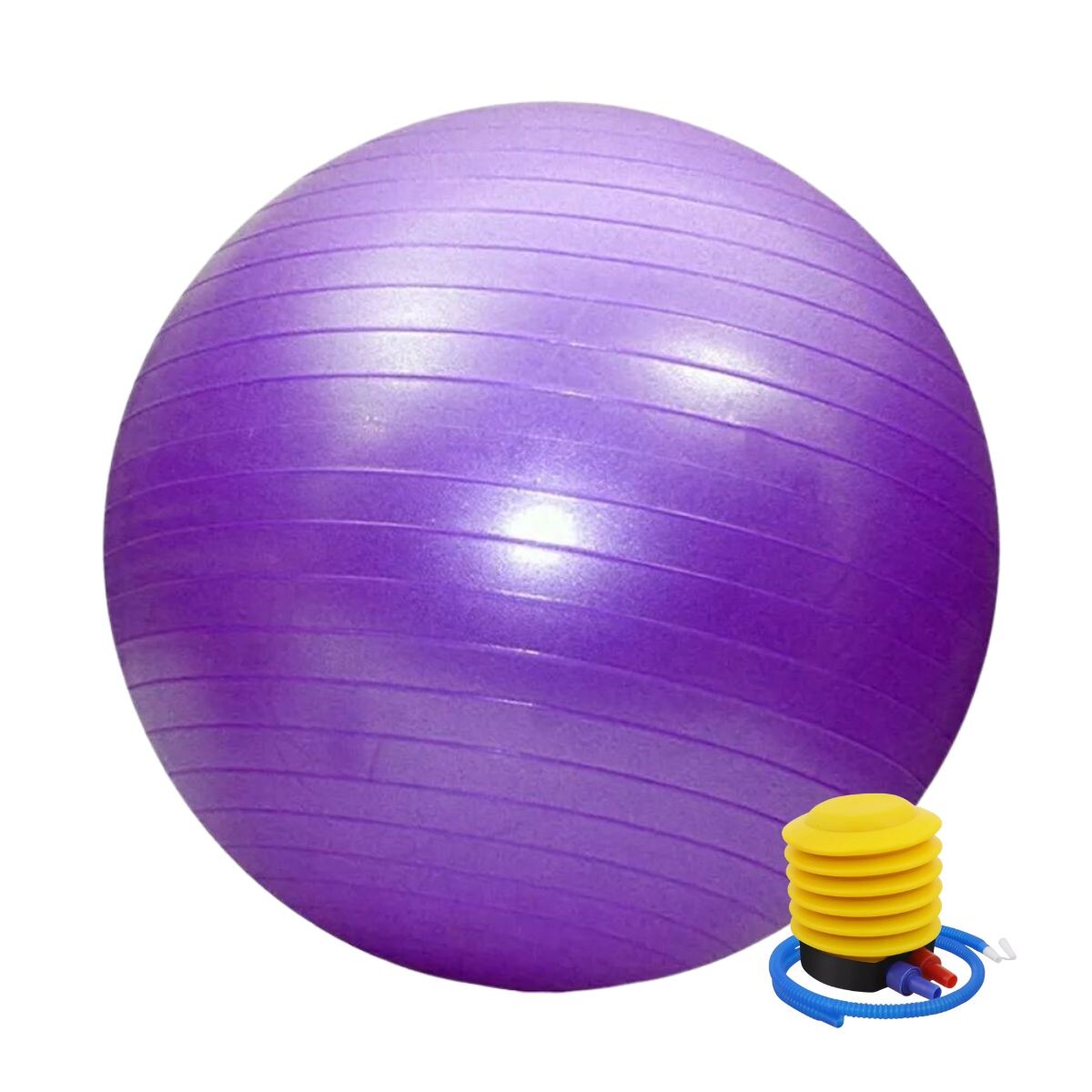 Pelota 65 Cm Violeta Pilates Yoga Gimnasia + Inflador De Pie Gym 