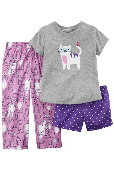 Pijama de tres piezas remera, short y pantalón de algodón 0