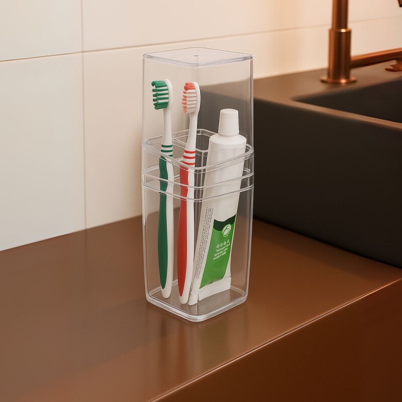 Porta Cepillo Con Tapa TRANSPARENTE