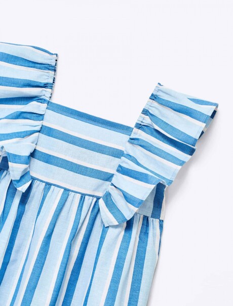 BLUSA MANGA CORTA DE RAYAS AZUL