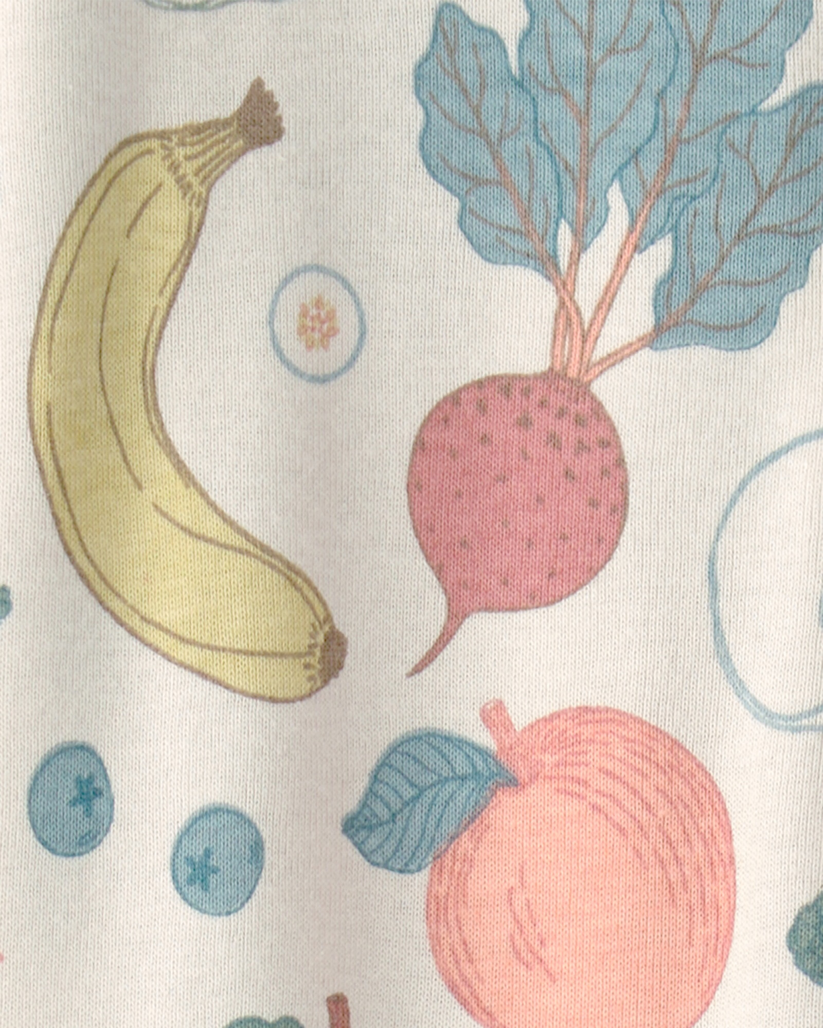 Pijama enterito de algodón orgánico con pie, diseño frutas y verduras Sin color
