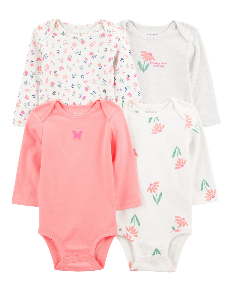 Pack cuatro bodies de algodón, diseño floral 