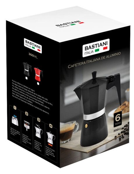 Cafetera italiana Bastiani en aluminio negro 6 tazas 300ml Cafetera italiana Bastiani en aluminio negro 6 tazas 300ml