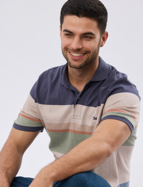 REMERA POLO RAYADA JERSEY Azul
