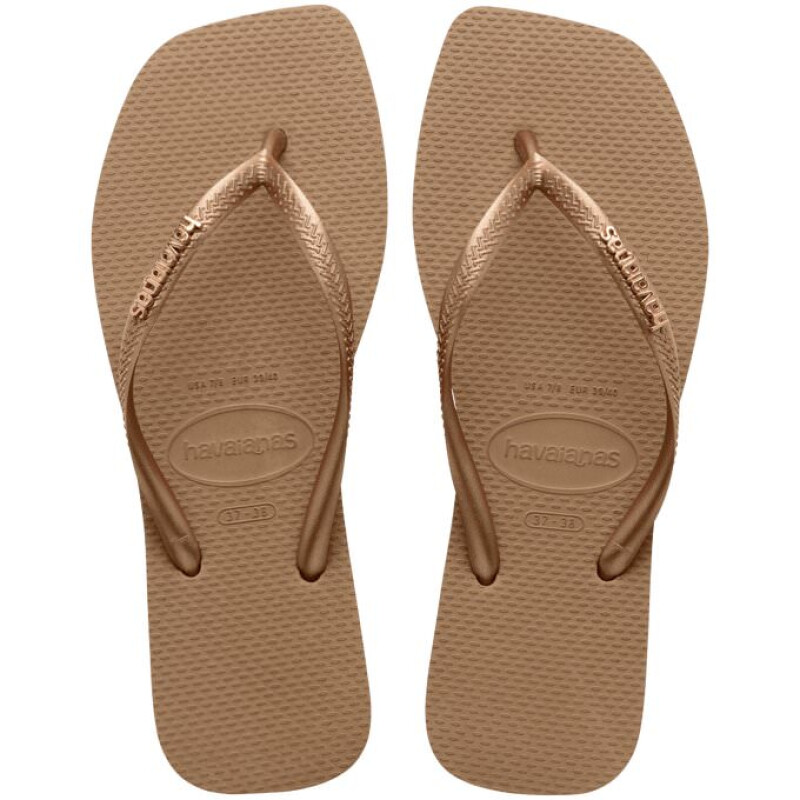 Sandalia de Mujer Havaianas Slim Square Logo Rosa - Dorado