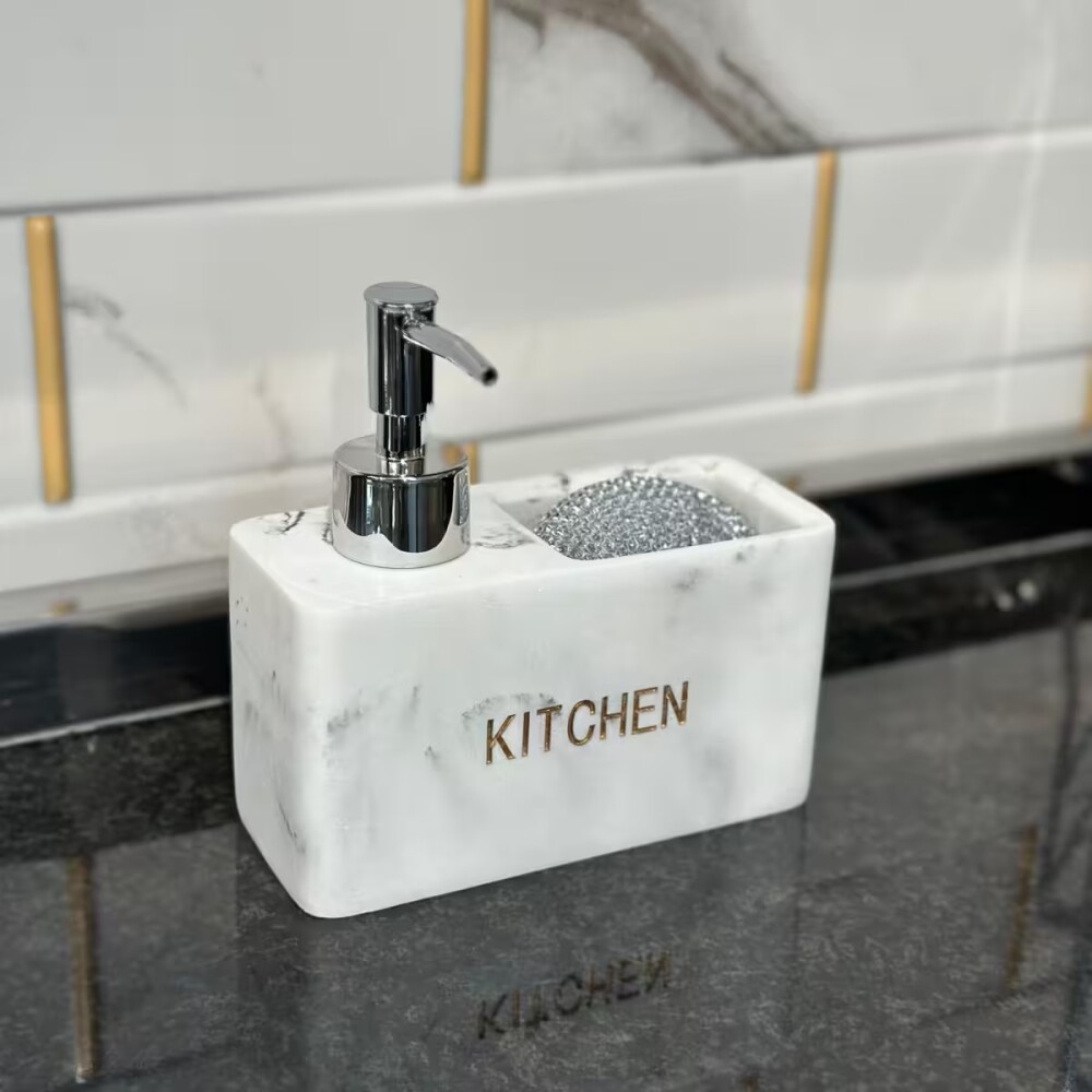 Dispensador de jabón cocina mármol con esponja Dispensador De Jabón Cocina Mármol Con Esponja
