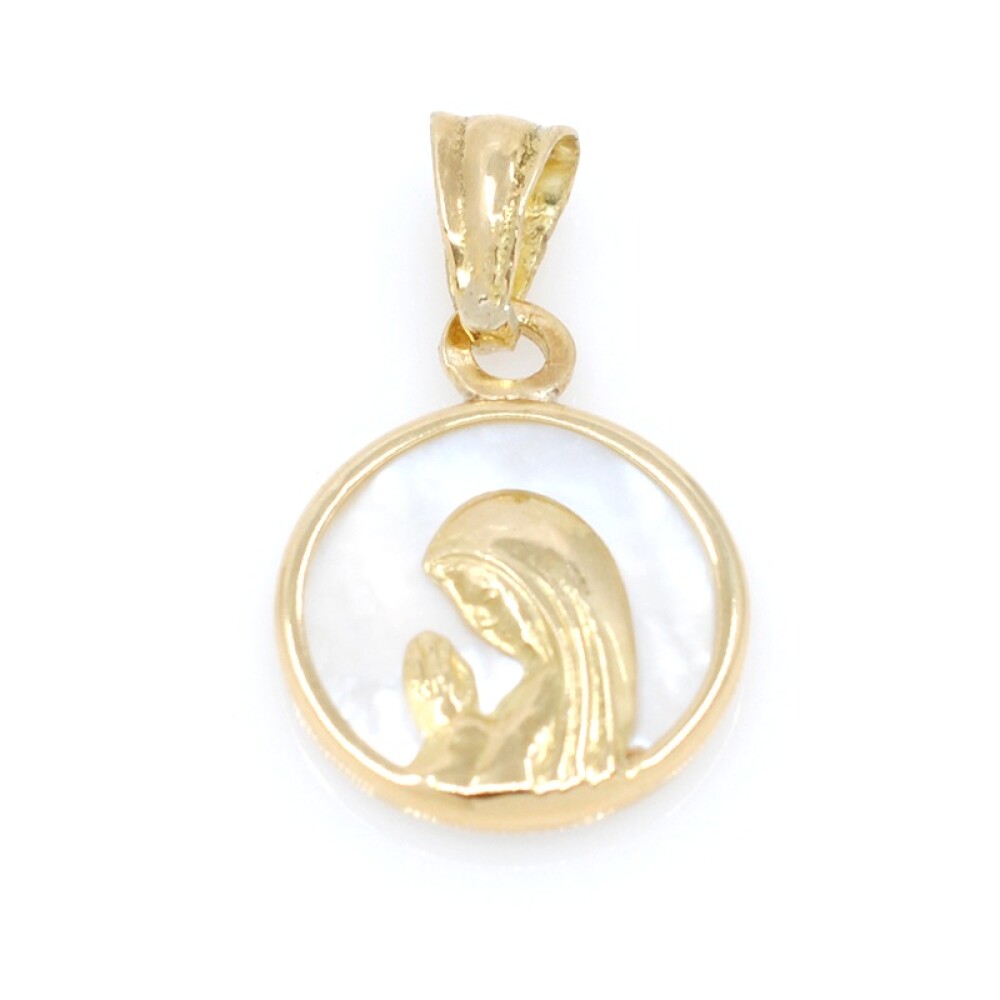 Medalla oro 18k y nácar virgen niña 12 mm Medalla oro 18k y nácar virgen niña 12 mm