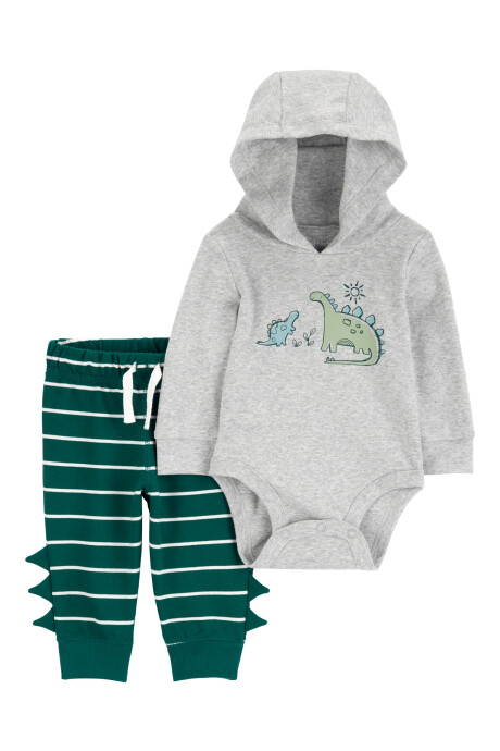 Set dos piezas de algodón, pantalón y body con capucha, diseño dinos Sin color