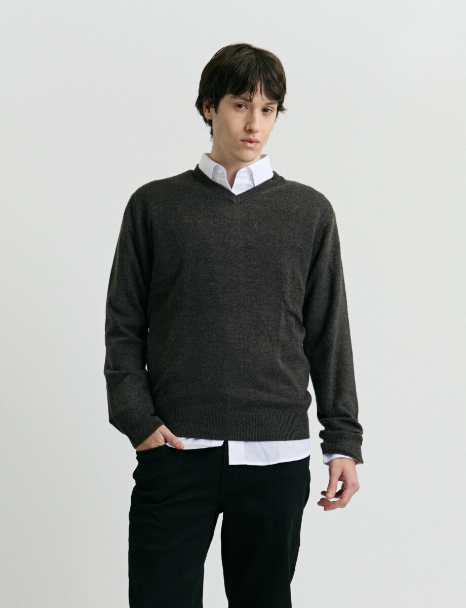 SWEATER V HARRINGTON URBAN - Gris Oscuro Melange 
