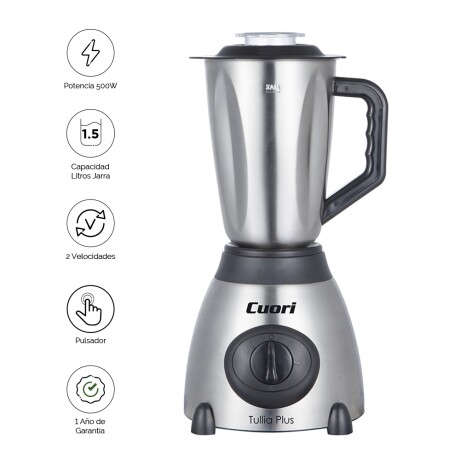 Licuadora Cuori Tullia Plus Acero Inox 1.5L 500W 2 Vel+Pulso Plateado