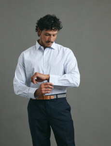 012626 CAMISA HARRINGTON LABEL Blanco/celeste