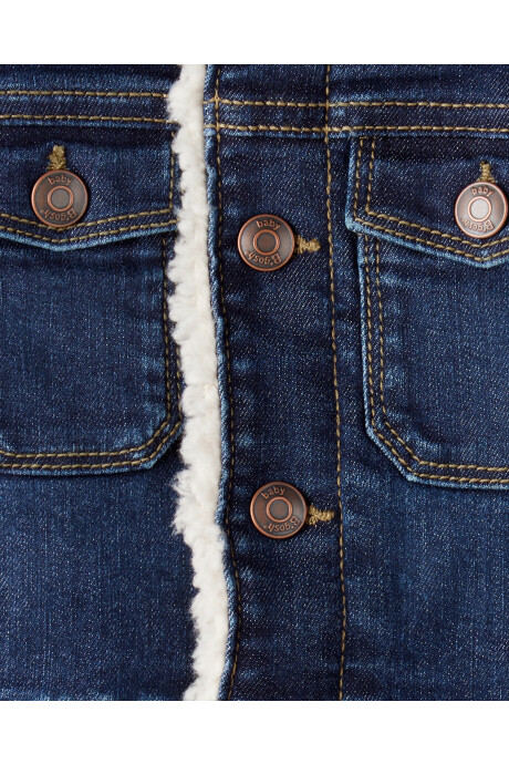 Campera jean con bordes en sherpa Sin color