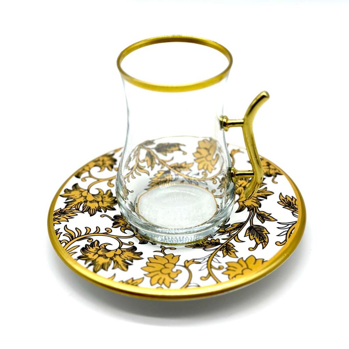 Vaso de té vip plato de cerámica x1 - Blanco y dorado 