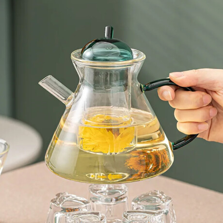 Tetera de vidrio borosilicato tapa y asa de color - 800ml Verde