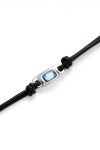 PULSERA DE CUERO BAÑADA EN PLATA DE LEY CON CRISTAL AZUL CELESTE Pulsera