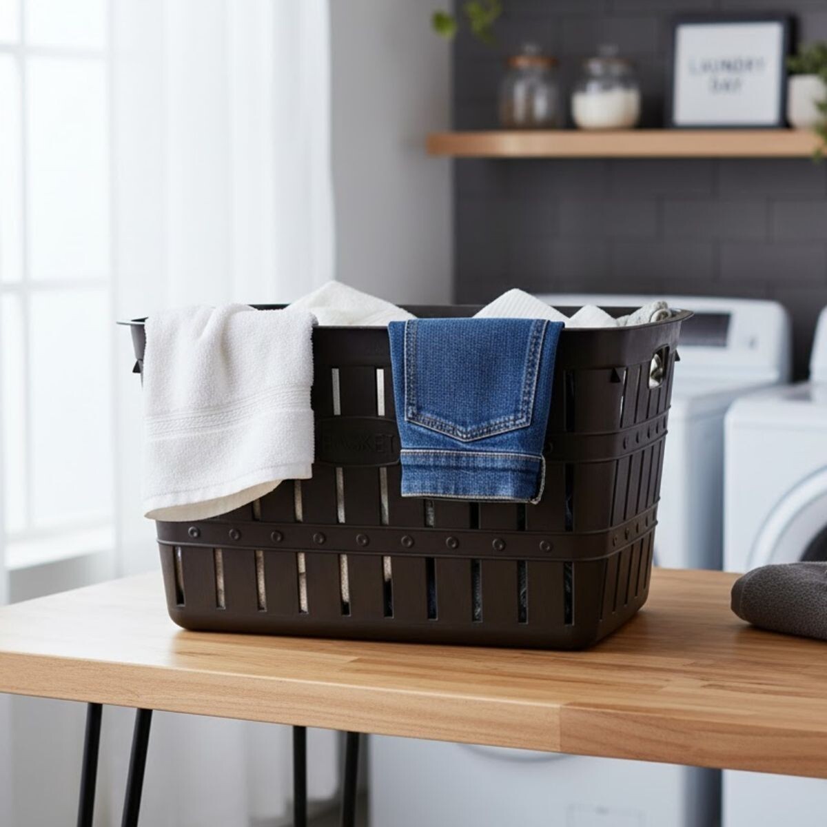 Cesto para ropa símil bambú 20 lts - MARRON 