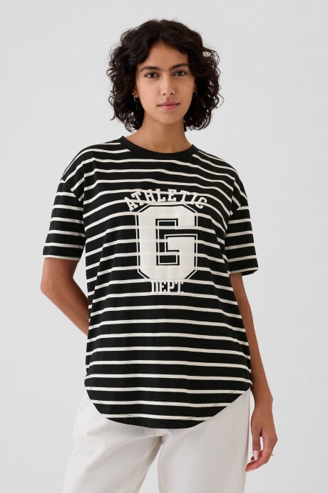 Remera Logo Gap Mujer Ivory Black Stripe