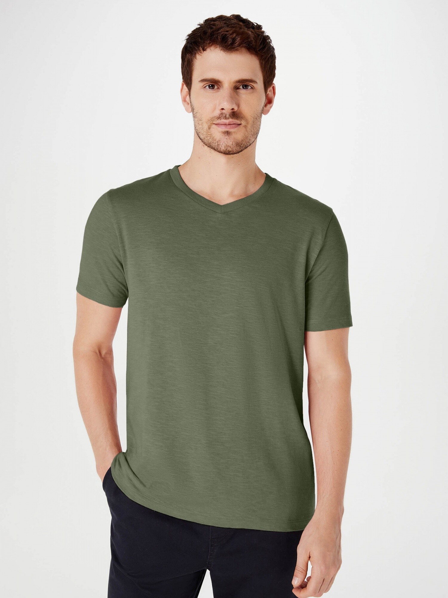 CAMISETA BÁSICA EN FLAMÉ VERDE MUSGO Hering