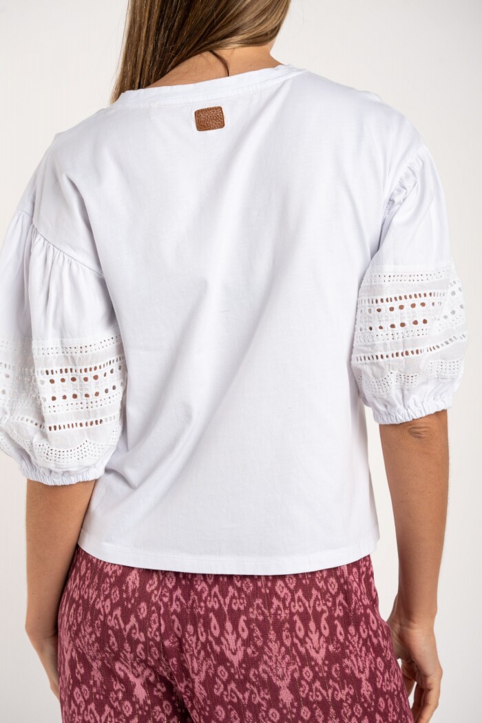 Remera Algodón Combinada Blanco