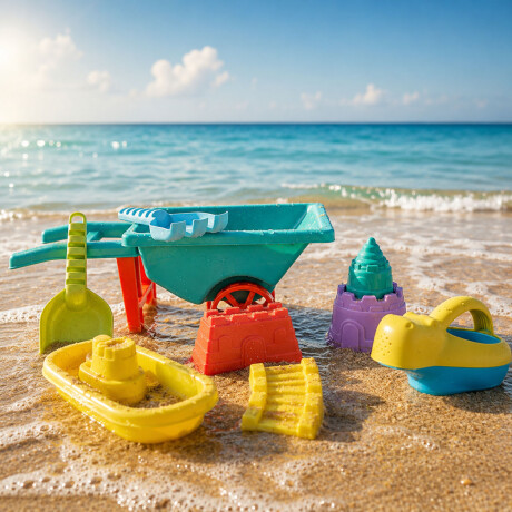 Set Juego Playa Infantil Carretilla Moldes Rastrillo 10pzas Verde