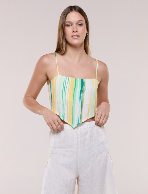Top Crop A Rayas Con Lazo MULTI/VERDE