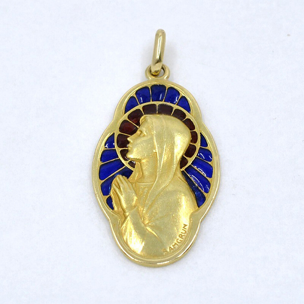 Medalla Virgen En Oro 18K Y Esmalte Traslúcido Medalla Virgen En Oro 18K Y Esmalte Traslúcido