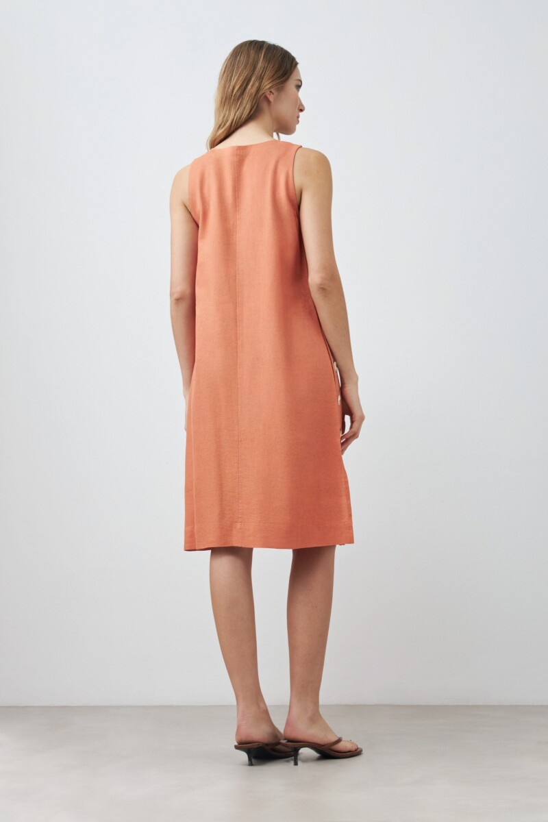 Vestido de lino con botones durazno