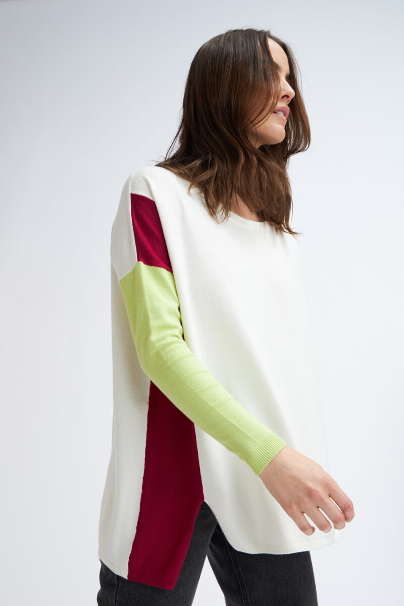 Sweater de punto combinado Verde - Fuccia - Crudo