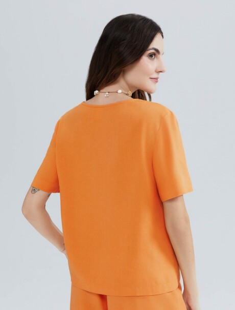 BLUSA MANGA CORTA DE LINO NARANJA