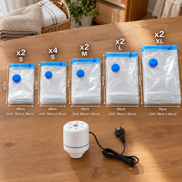 Pack x12 Bolsas de almacenamiento al vacio guardado ropa con bomba electrica IMBACK Pack x12 Bolsas de almacenamiento al vacio guardado ropa con bomba electrica IMBACK