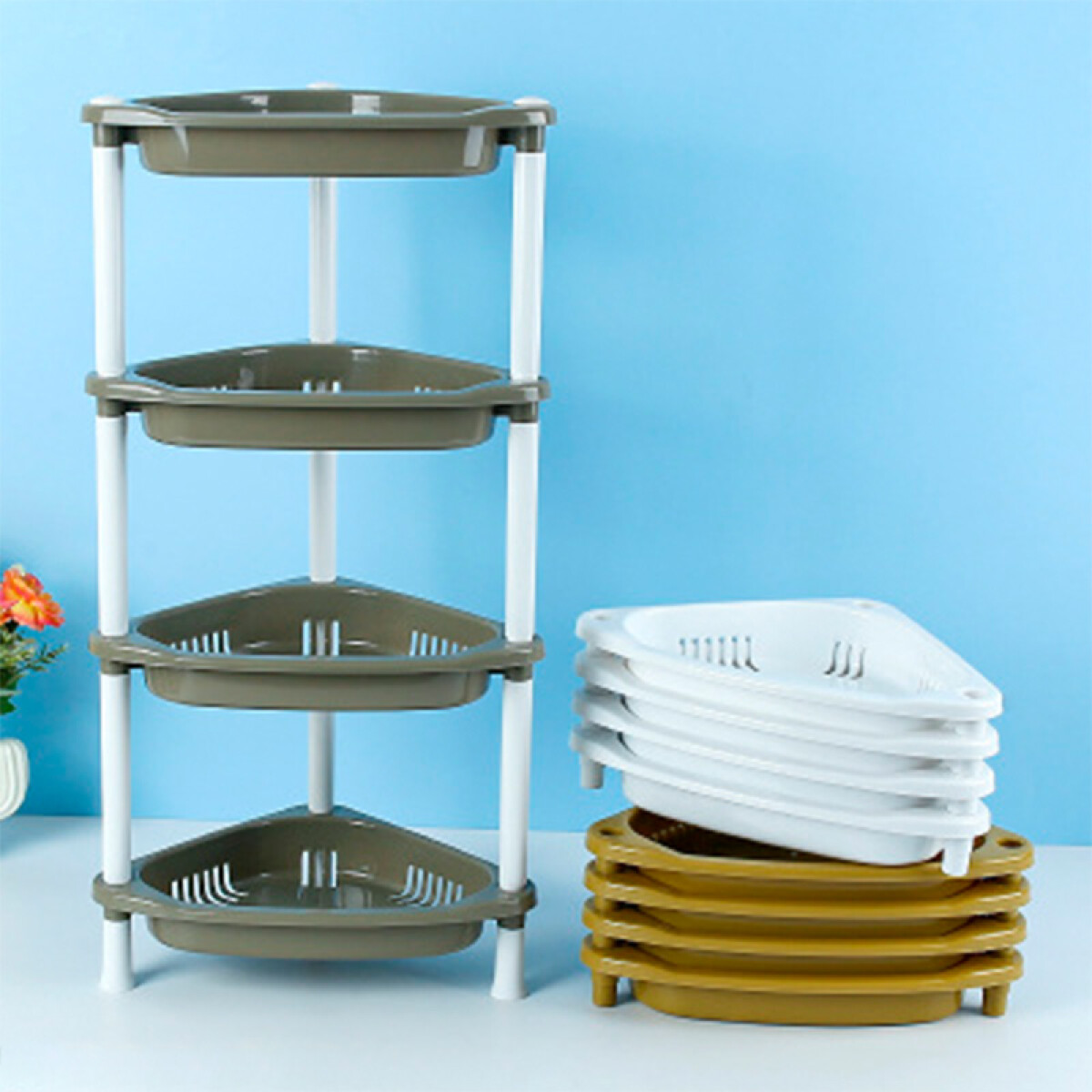 Organizador esquinero de plástico 4 niveles 3 colores - Organizador Esquinero De Plástico 4 Niveles 3 Colores 