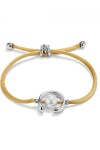 PULSERA DE HILO CAMEL CON PERLA SHELL FORNITURA BAÑADA EN PLATA DE LEY. Pulsera