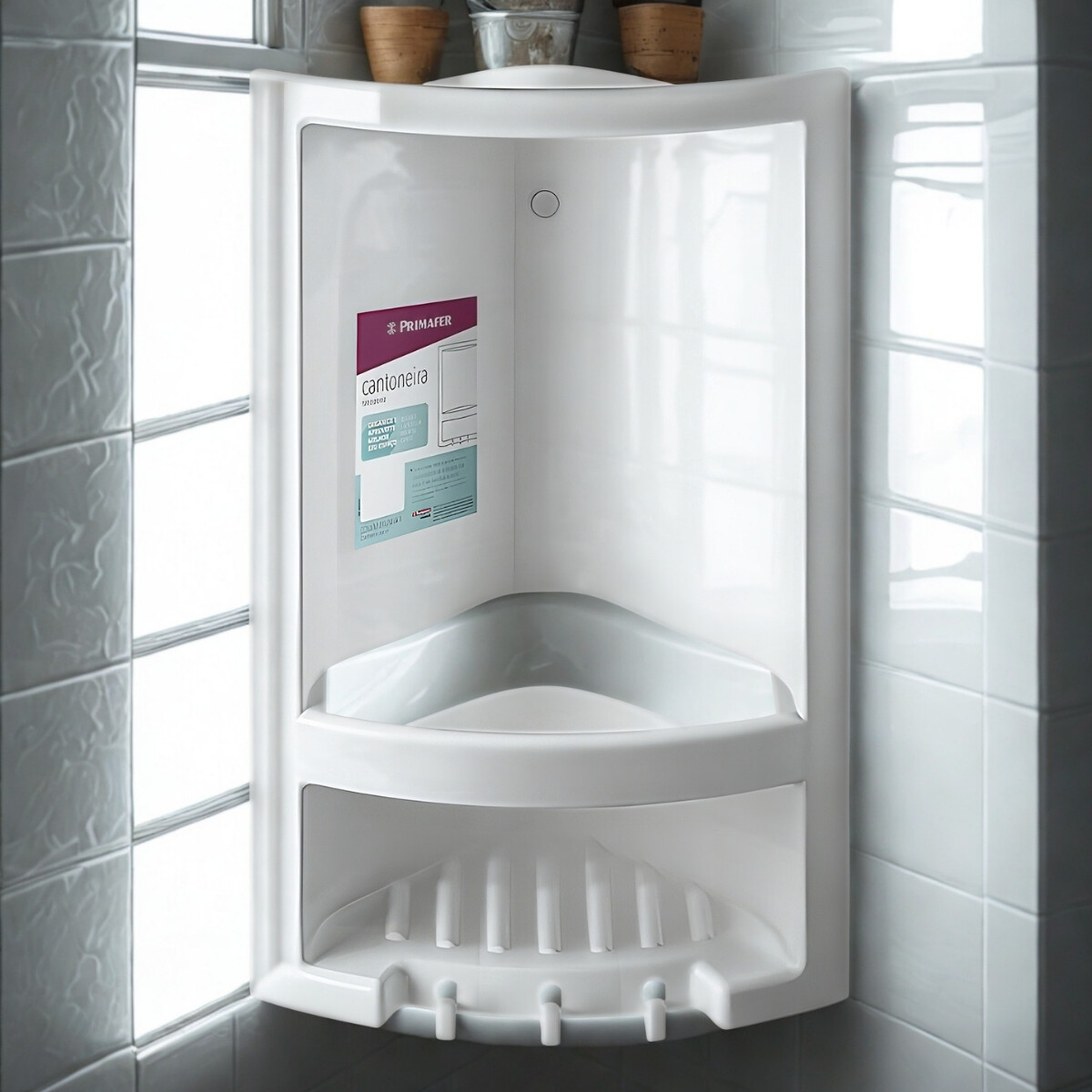 Esquinero para ducha con ganchos de plástico - BLANCO 