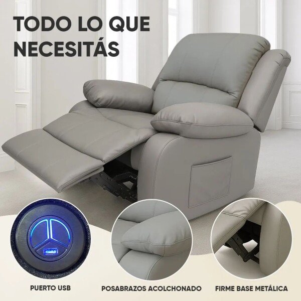 Sofá Sillón Poltrona Reclinable Masajeador Electrico Cuerina Color Gris Cuerina