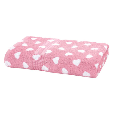 Toalla Baño Estampada Prisma 100% Algodón 70x140 cm Rosa / Corazón Blanco