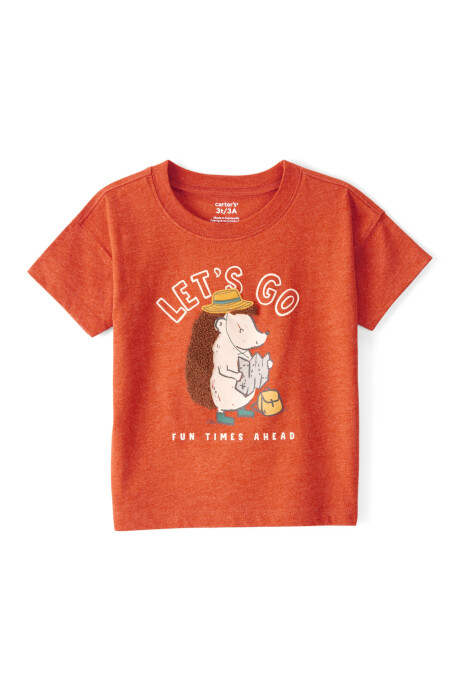 Remera de algodón, manga corta, estampa erizo Sin color