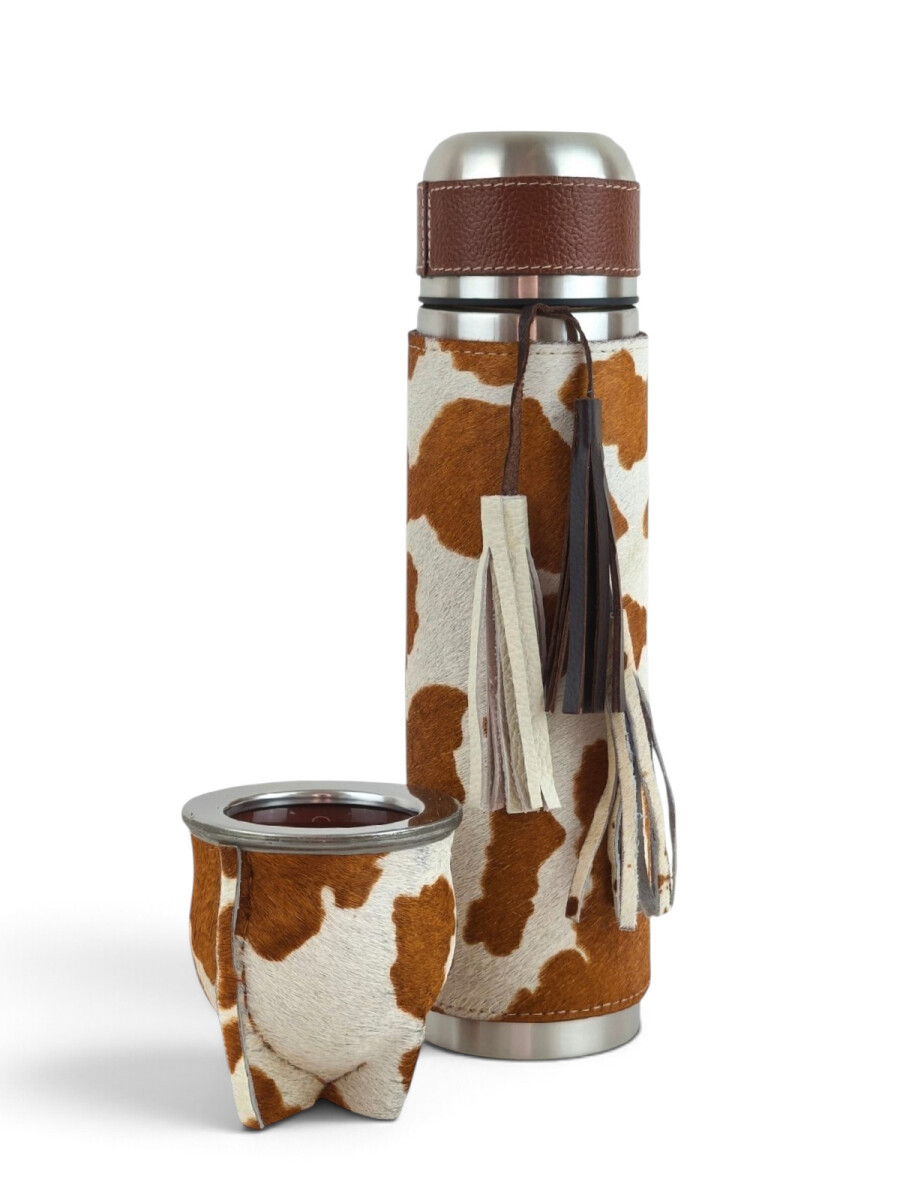 Set termo y mate en cuero Animal Print - Marrón 