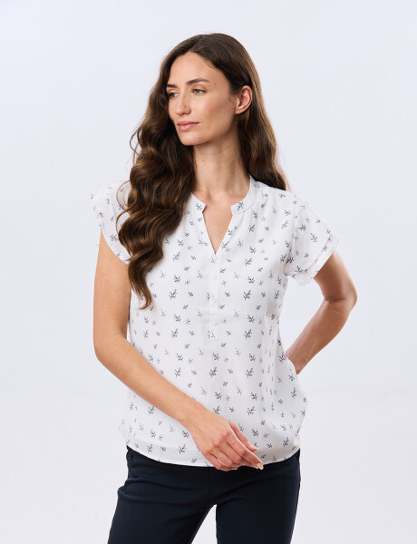 BLUSA ESTAMPADA CON VOLADOS Hojas Azul