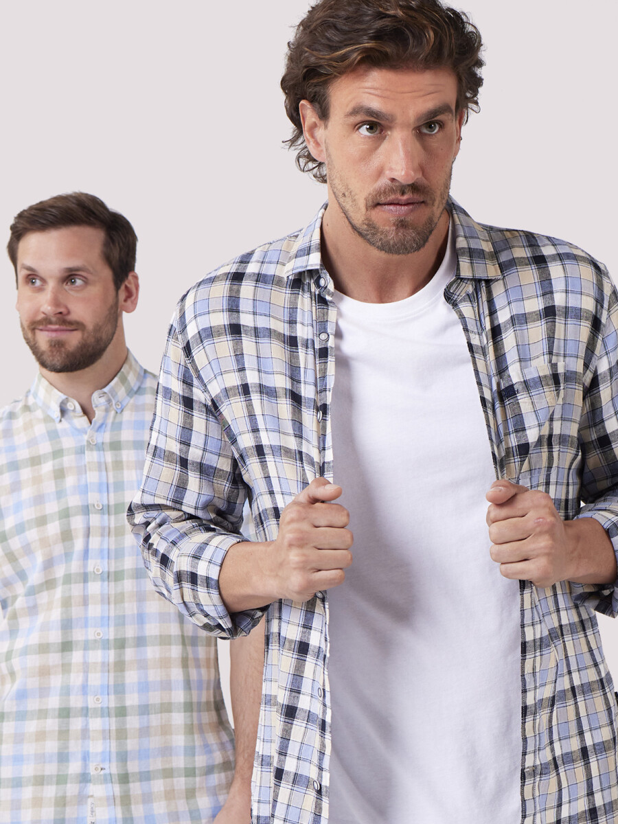 CAMISA DE LINO A CUADROS - Azul 