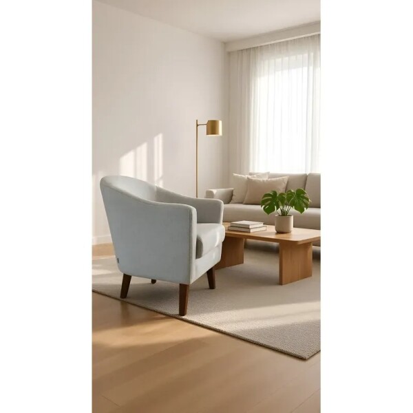 POLTRONA MADERA CLARA - TAPIZADO TELA TRAMADA GRIS POLTRONA MADERA CLARA - TAPIZADO TELA TRAMADA GRIS
