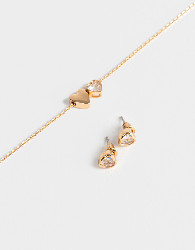 Bijouterie Set Set De Aros Y Cadena Bañado En Oro - Dorado