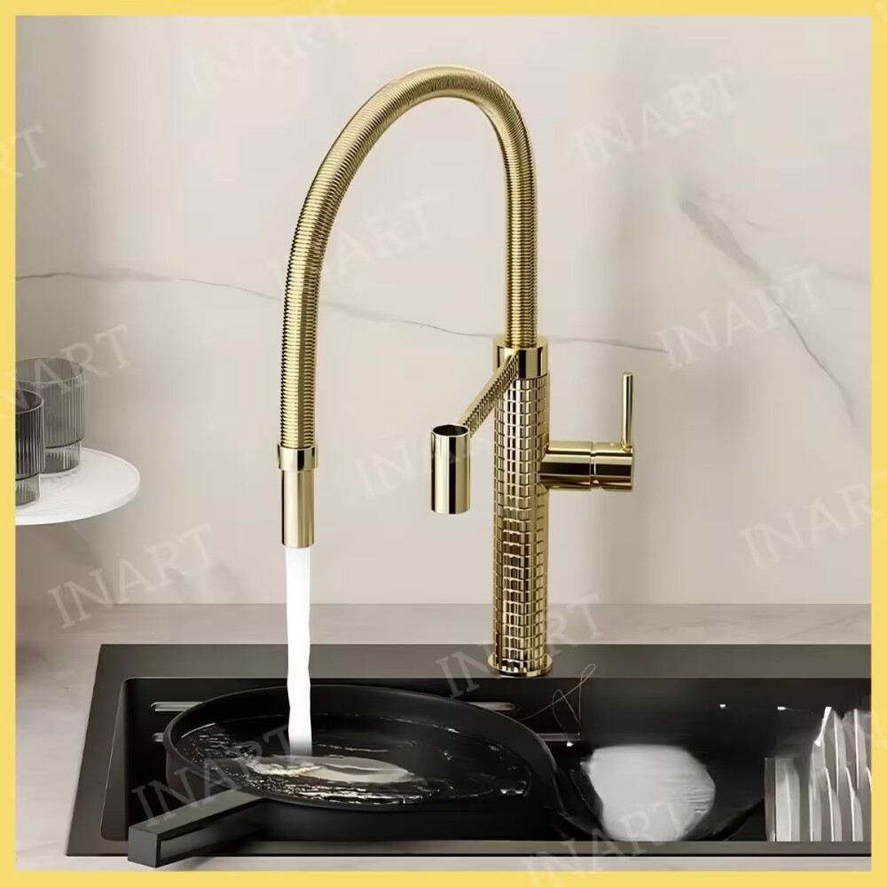 Grifería de cocina Monocomando de mesada Chef Pico móvil Gold Grifería De Cocina Monocomando De Mesada Chef Pico Móvil Gold