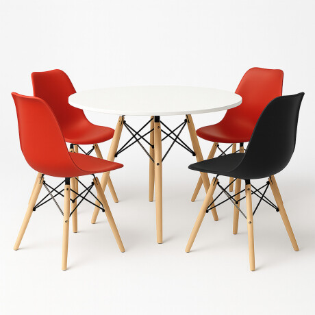 Juego de comedor Con Mesa Circular de 120cm + 4 sillas Eames Blanco