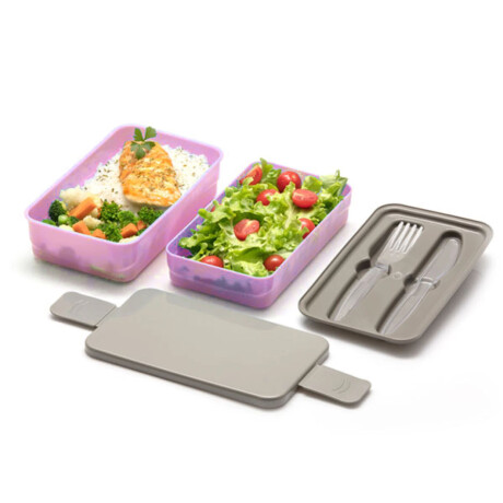 Lunchera Práctica Set Viandas Cubiertos Plásticos 23x13x9Cm Rosa