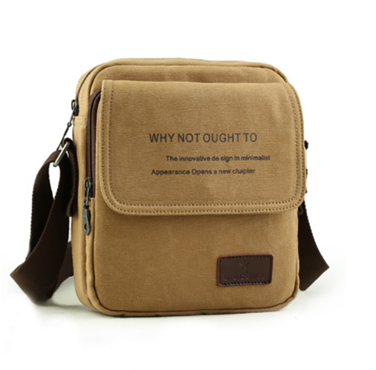 Morral para caballero de tela con cierres - Marrón 